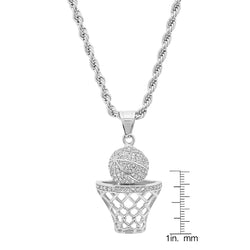 Men'S 18K Silver Plated Stainless Steel Basketball Hoop Chain Pendant Necklace