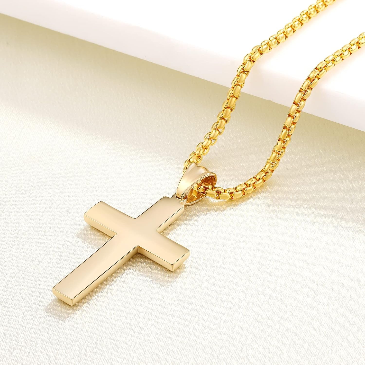 Men'S Cross Necklace 316L Stainless Steel Jesus Ankh Pendant Rolo Chain Jewelry
