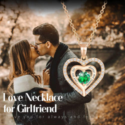 Birthstone Necklaces for Women Heart Necklace Engraved I Love You for Always and Forever Gifts for Girlfriend Mother Daughter Necklace for Mom Gifts, 18 Inch + 2 Inch