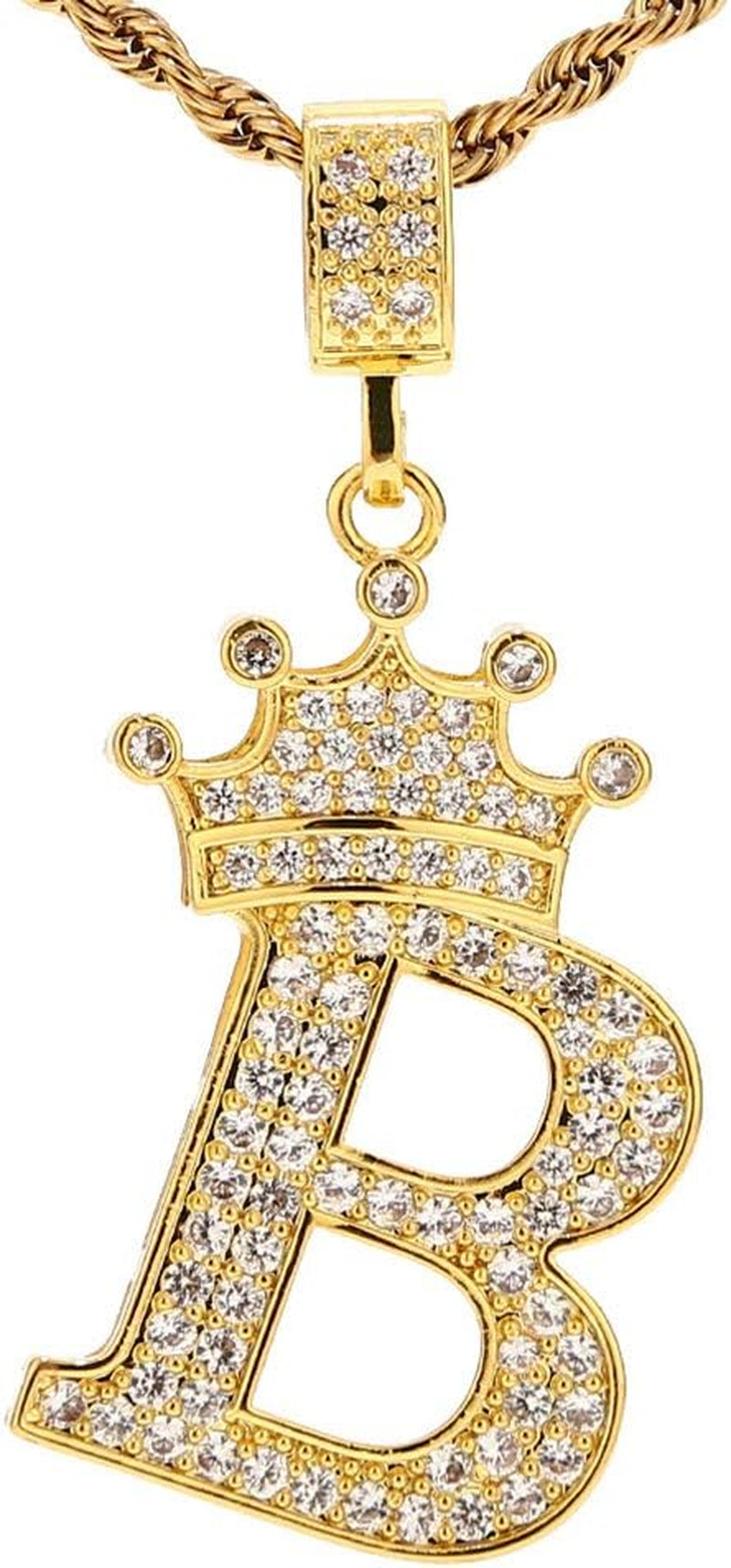 A-Z Letters Necklace Crown Necklace for Men Women 18K Gold Plated Letters Pendants with 23'' Chain Hip Hop Alphabet Name Jewelry Mom Gifts