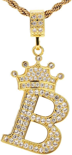 A-Z Letters Necklace Crown Necklace for Men Women 18K Gold Plated Letters Pendants with 23'' Chain Hip Hop Alphabet Name Jewelry Mom Gifts