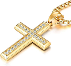 Men'S Cross Necklace 316L Stainless Steel Jesus Ankh Pendant Rolo Chain Jewelry