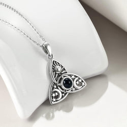 Triple Moon Goddess Triquetra Necklace Sterling Silver I Love You 100 Languages Pentagram Pentacle Pendant Necklace Pagan Wiccan Jewelry for Women Men