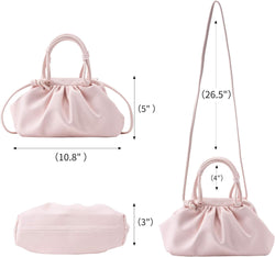 Women'S Cloud Pouch Purses Dumpling Crossbody Bag - Soft Leather Fashion Ruched Detail Handbag Small Evening Bags(Pink)