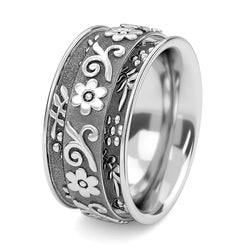Anxiety Ring for Women 925 Sterling Silver Spinning Spinner Rings for Men Oxidized Floral Flower Concave Boho Jewelry Band Meditation Stress Relief Birthday Gifts for Women Size 11 Birthday
