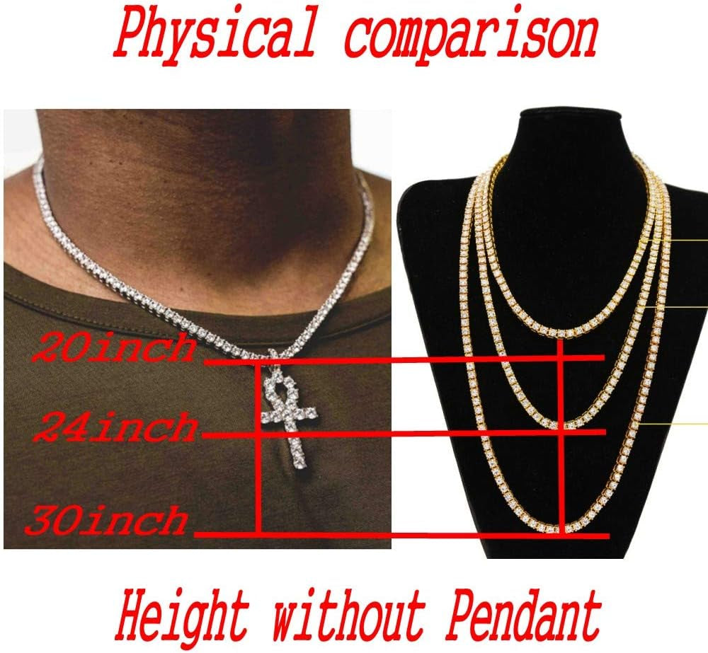 18K Gold Iced Out Cross Pendant 316L Stainless Steel Cuban Link Chain Necklace for Men(Silver Tennis Cross Chain 20Inch)