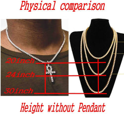 18K Gold Iced Out Cross Pendant 316L Stainless Steel Cuban Link Chain Necklace for Men(Silver Tennis Cross Chain 20Inch)