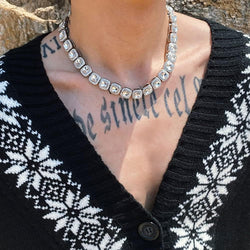 12Mm Iced Out Square Tennis Chain Baguette Chain Cubic Zircon 1 Row Clustered Diamond Tennis Necklace Bracelet Hip Hop Jewelry with Giftbox for Men Women