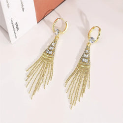 Luxury Shiny Zircon Long Tassel Earrings for Women Exquisite Black Water Drop Earrings Girls Bridal Party Wedding Jewelry Gift