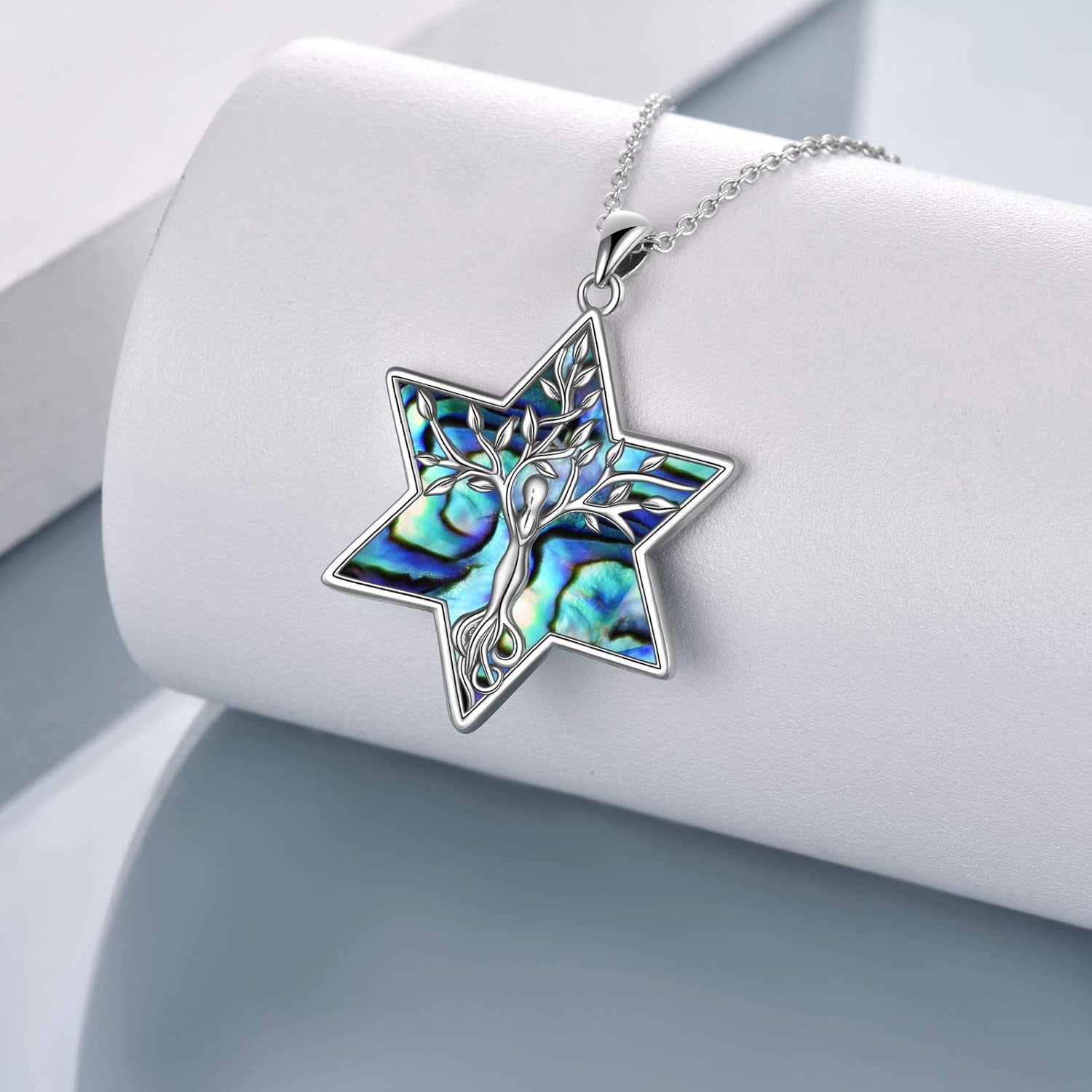 Tree of Life Necklace 925 Sterling Silver Abalone Shell Moon/Cross/Star of David Pendant Necklace for Women Jewelry