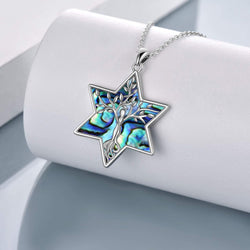 Tree of Life Necklace 925 Sterling Silver Abalone Shell Moon/Cross/Star of David Pendant Necklace for Women Jewelry
