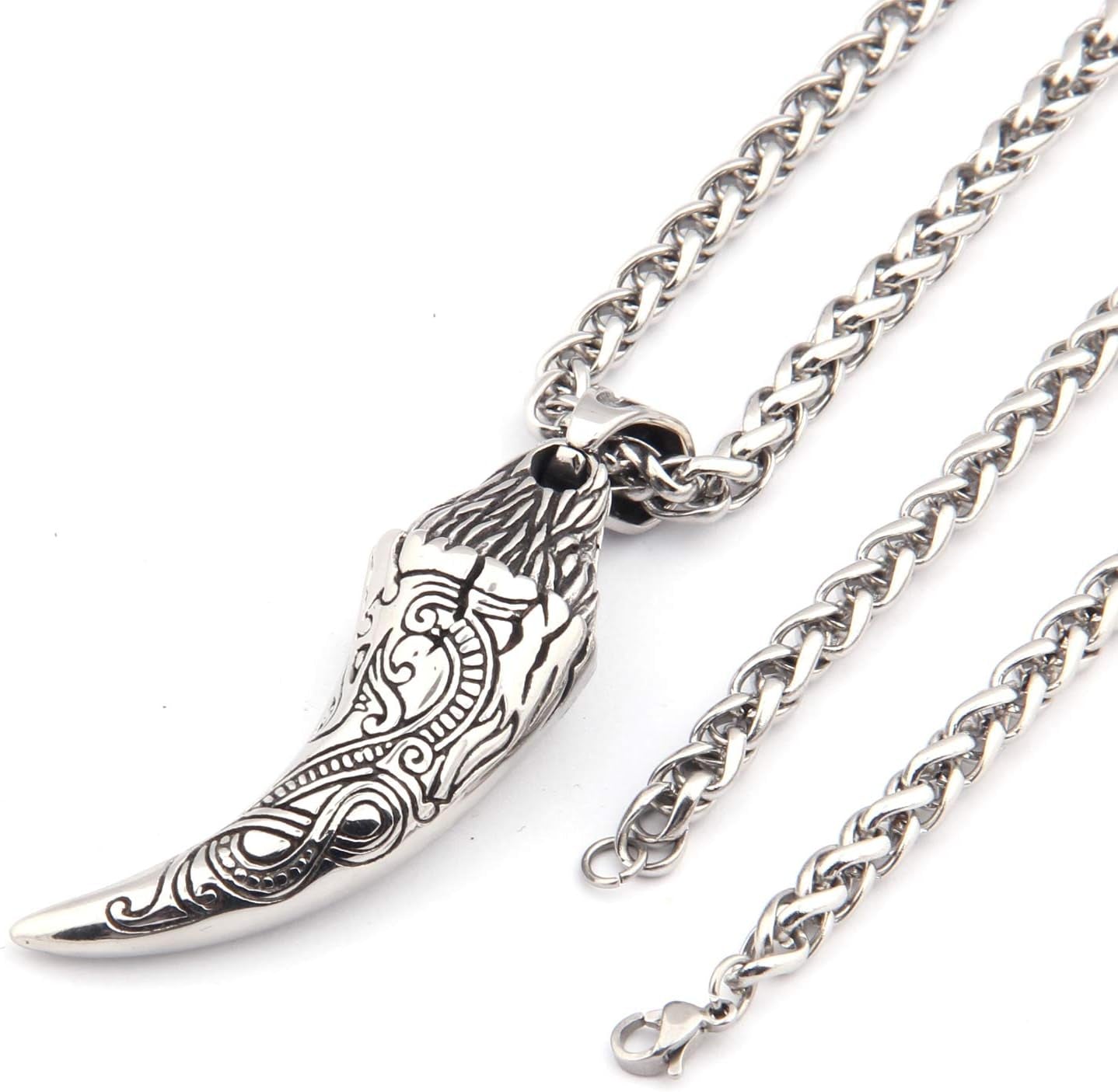 Viking Wolf Tooth Strength Pendant Necklace 4Mm Keel Chain Stainless Steel Asatru Pagan Jewelry for Men Women