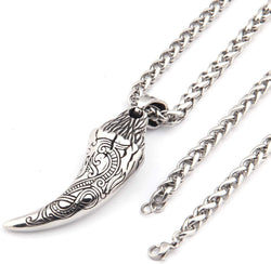 Viking Wolf Tooth Strength Pendant Necklace 4Mm Keel Chain Stainless Steel Asatru Pagan Jewelry for Men Women
