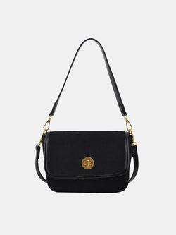 PU Leather Suede Twist-Lock Shoulder Bag