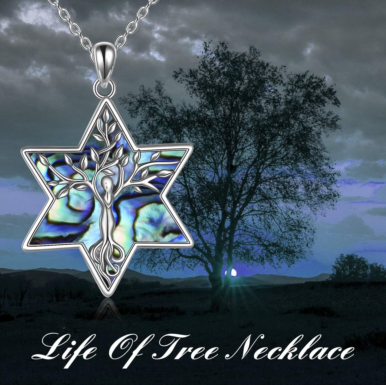 Tree of Life Necklace 925 Sterling Silver Abalone Shell Moon/Cross/Star of David Pendant Necklace for Women Jewelry