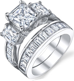 2 Carat .925 Sterling Silver Radiant Cut Cubic Zirconia CZ Women'S Engagement Ring Set Sizes 4 to 11