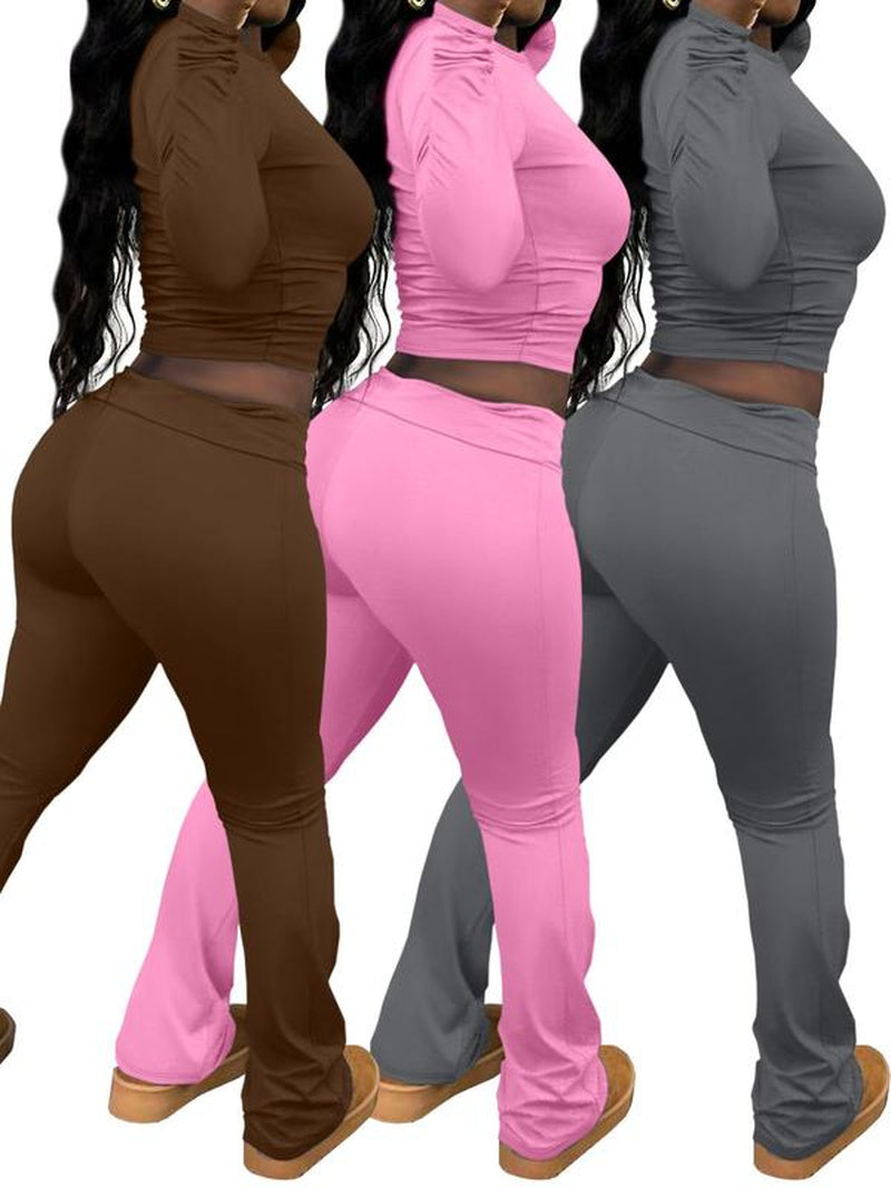 Chic Women's Letter Print Long Sleeve Crop Top & Leggings Set - Cozy Casual Outfit for Spring & Fall Outdoor Adventures