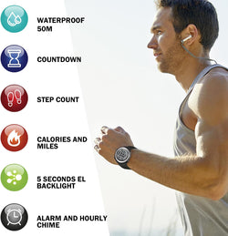 Waterproof Pedometer Watch No APP with Light, Digital Display Step Counter Watch for Calories Seconds Alarm Steps, Fitness Tracker Watch for Men Women