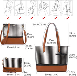 Womens Purses and Handbags Satchel Shoulder Bags Tote Crossbody Top Handle Purse Set 3Pcs Stripes Style,Brown