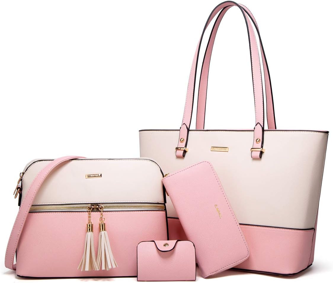 Women Fashion Handbags Wallet Tote Bag Shoulder Bag Top Handle Satchel Purse Set 4Pcs