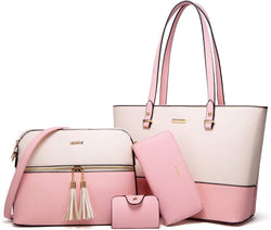 Women Fashion Handbags Wallet Tote Bag Shoulder Bag Top Handle Satchel Purse Set 4Pcs