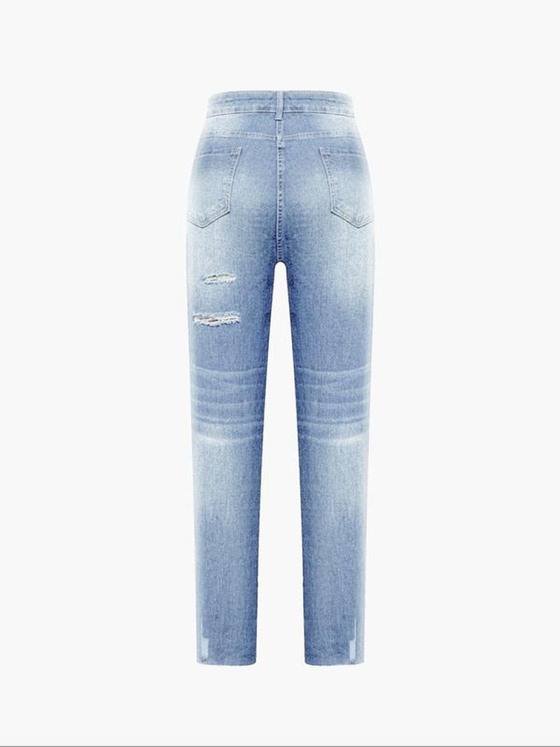 Stylish Plus Size Distressed Ripped Jeans for Women - Casual Denim for All Seasons, Perfect for Outdoor Wear and Street Style