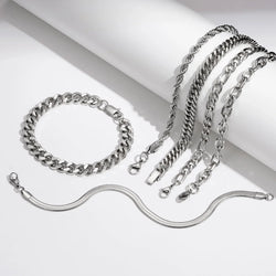 6 Pcs Silver Bracelets for Men Boys Women Stainless Steel Cuban Link Curb Rope Paperclip Figaro Herringbone Chain Bracelets Set Birthday Jewelry Gifts Ideas Teen Kids Age 6.5/7/7.5/8.3/9 Inches