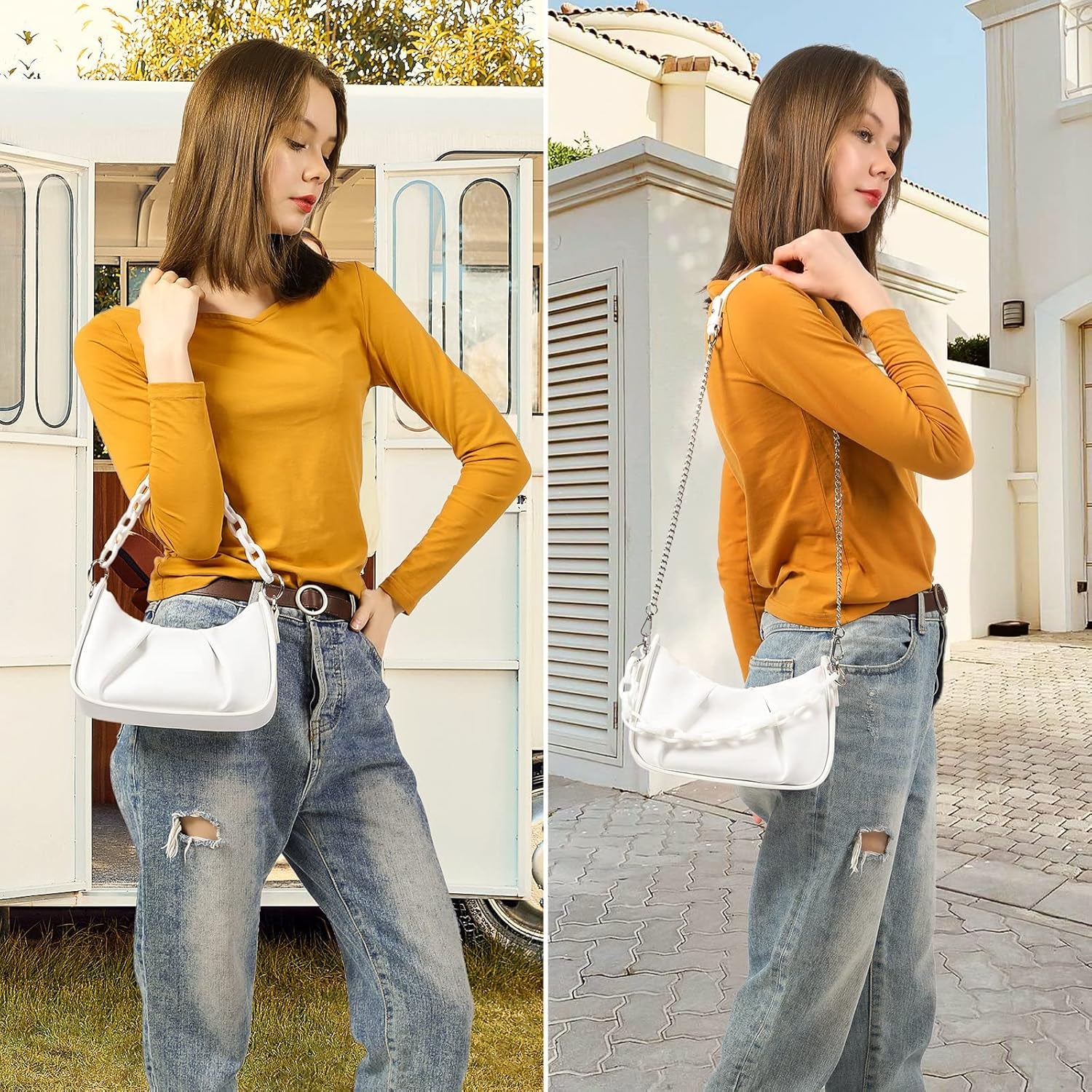 Small Shoulder Bags for Women, Mini Purse Womens Hobo Handbags Crossbody Clutch Purses White…