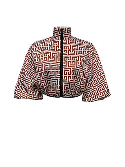 Women'S All over Print Zip up Mock Neck Jacket, Fashion Casual Lantern Sleeve Outerwear for Daily Outdoor Wear, Women Clothing for Spring Fall