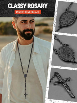 Black Rosary Necklace for Women Men Catholic Virgin Mary Holy Blessed Bead Christian Church Jesus Crucifix Cross Pendant Y Necklace Christmas Jewelry Gift for Mother
