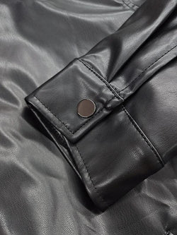 Chic Women's Faux Leather Jacket with Pockets - Stylish Long Sleeve Collared Outerwear for Fall & Winter