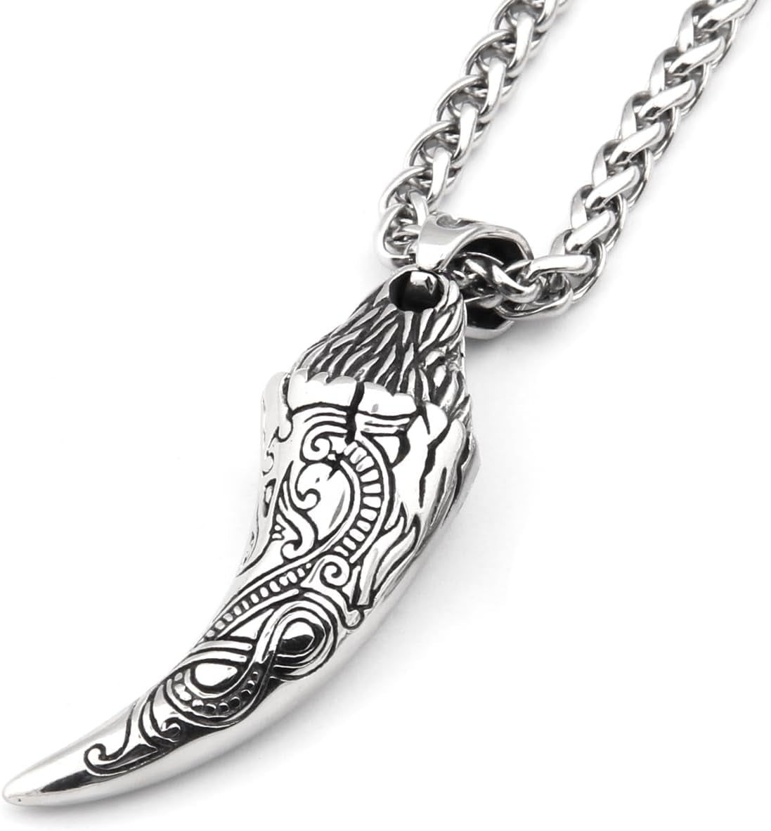 Viking Wolf Tooth Strength Pendant Necklace 4Mm Keel Chain Stainless Steel Asatru Pagan Jewelry for Men Women