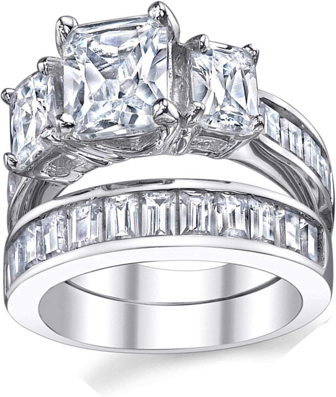 2 Carat .925 Sterling Silver Radiant Cut Cubic Zirconia CZ Women'S Engagement Ring Set Sizes 4 to 11