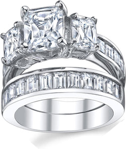 2 Carat .925 Sterling Silver Radiant Cut Cubic Zirconia CZ Women'S Engagement Ring Set Sizes 4 to 11