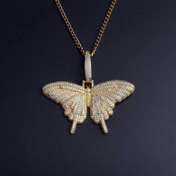 Silver Plated CZ Iced Out Bling Butterfly Chain Necklace Party Jewelry for Men Women