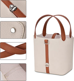 Clutch Bag for Women, Vintage PU Leather Bucket Evening Handbag, Top-Handle Chic Purses (White)