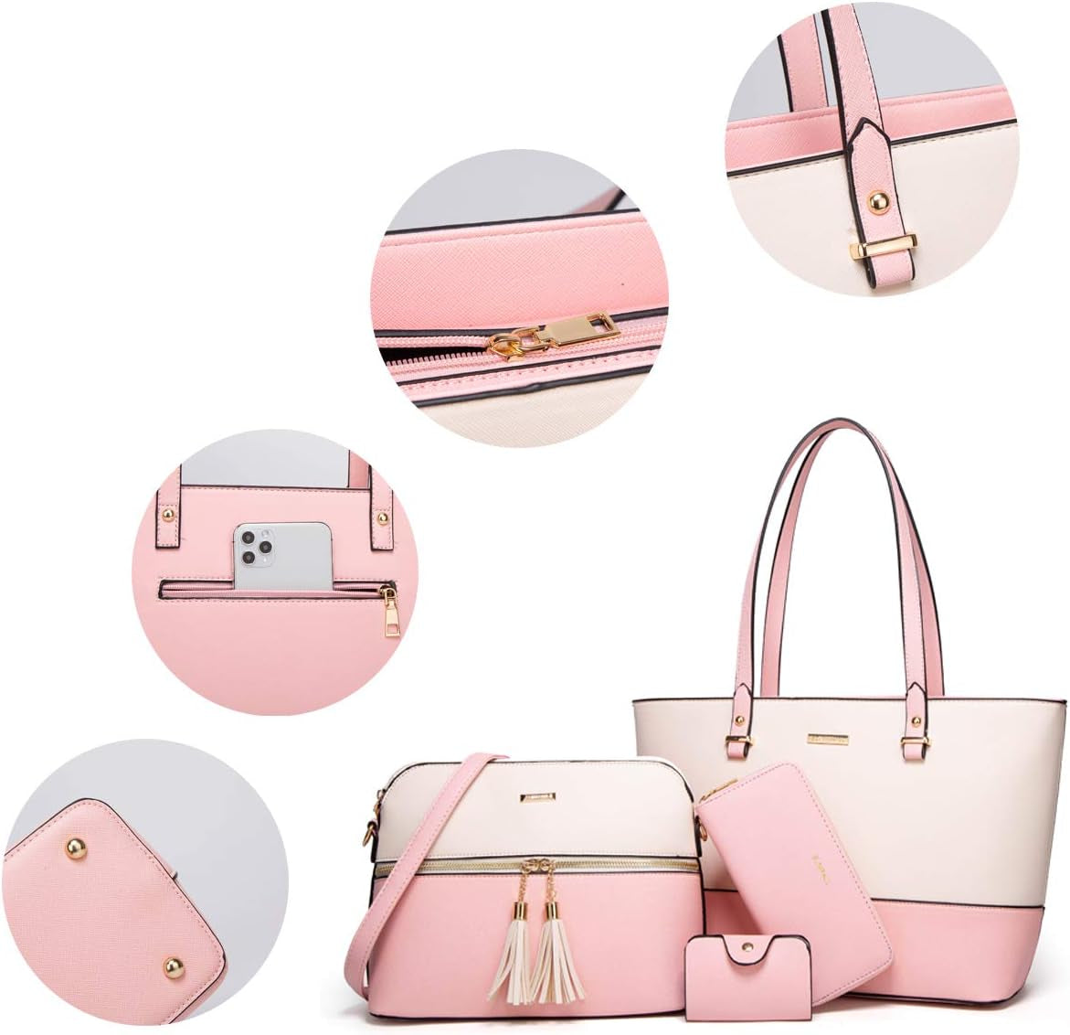 Women Fashion Handbags Wallet Tote Bag Shoulder Bag Top Handle Satchel Purse Set 4Pcs