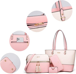 Women Fashion Handbags Wallet Tote Bag Shoulder Bag Top Handle Satchel Purse Set 4Pcs