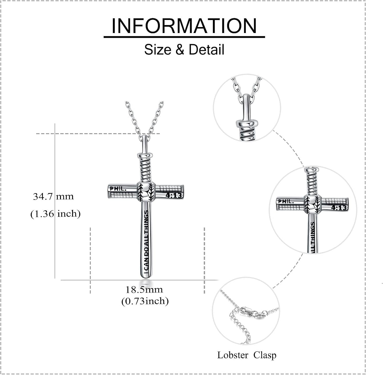 Baseball Cross Necklace Sterling Silver Sports Baseball Bat Cross Necklace Strength Bible Verse Cross Pendant Jewelry Gifts for Women (Baseball Cross Necklace)