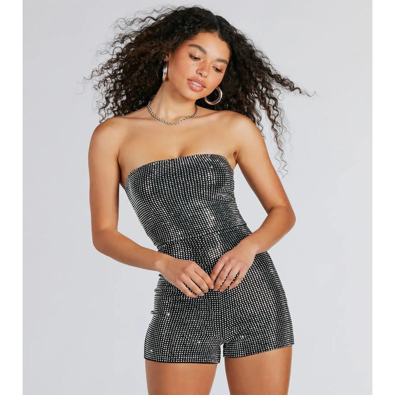 Popstar Diva Strapless Rhinestone Romper