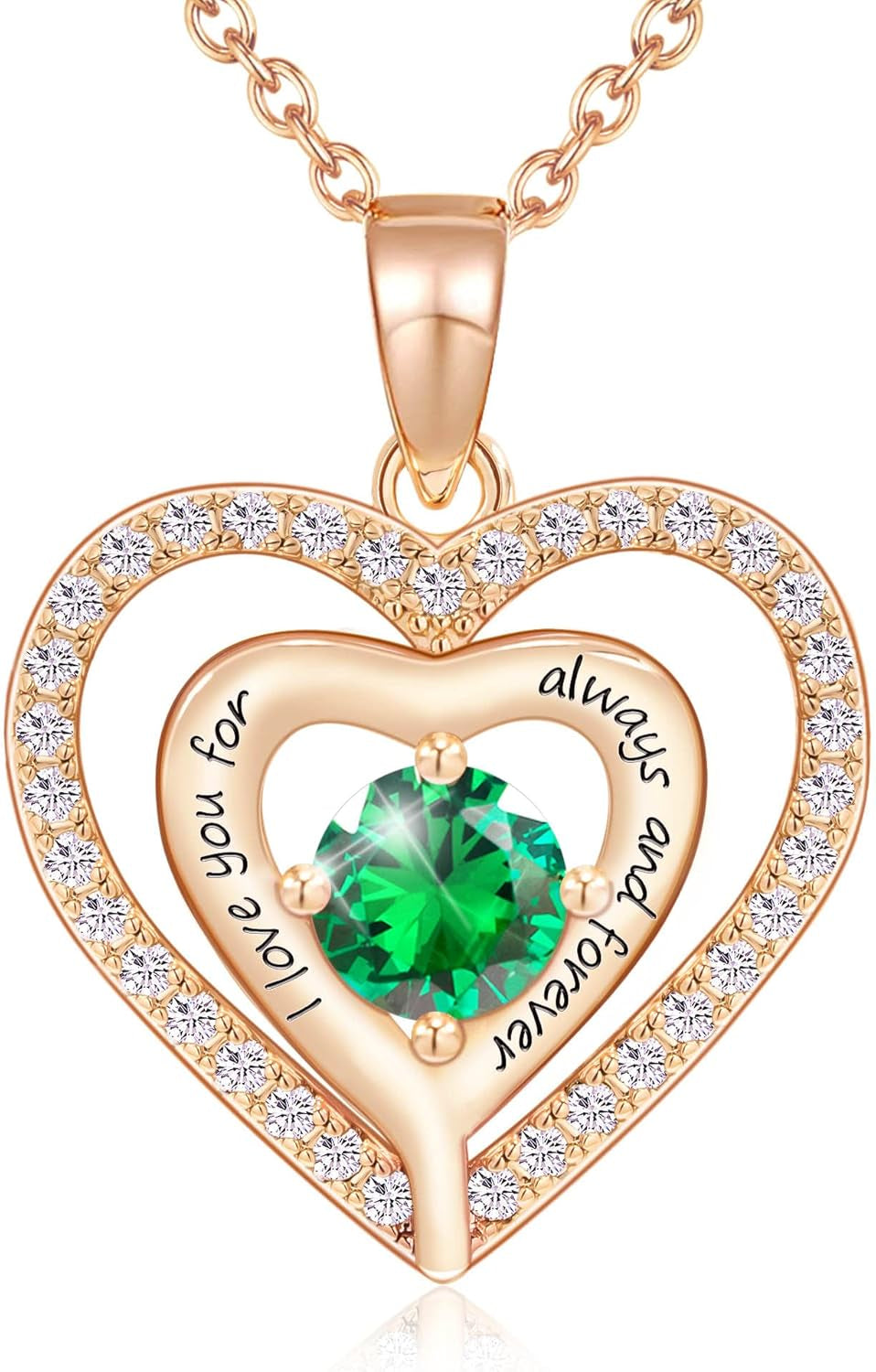 Birthstone Necklaces for Women Heart Necklace Engraved I Love You for Always and Forever Gifts for Girlfriend Mother Daughter Necklace for Mom Gifts, 18 Inch + 2 Inch