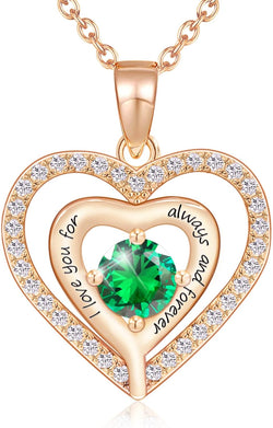 Birthstone Necklaces for Women Heart Necklace Engraved I Love You for Always and Forever Gifts for Girlfriend Mother Daughter Necklace for Mom Gifts, 18 Inch + 2 Inch