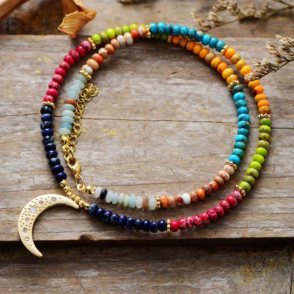 7 Chakra Moon Necklace - Bela Fils BoutiqueNecklacesBela Fils Boutique