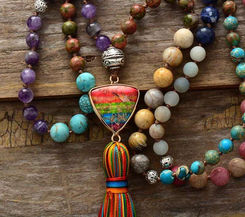 7 Chakra Triangle Charm Tassel Necklace - Bela Fils BoutiqueNecklacesBela Fils Boutique