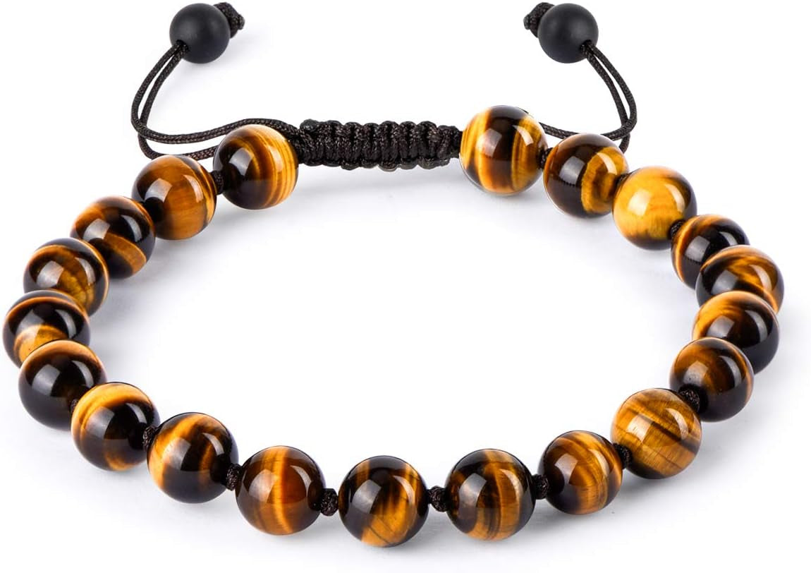 Black Obsidian Stone Beads Bracelet Natural Tiger Eye Onyx Lava Rock Stone Prayer Mala Beads Adjustable Aromatherapy Essential Oil Diffuser Bracelet for Men Women