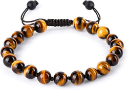 Black Obsidian Stone Beads Bracelet Natural Tiger Eye Onyx Lava Rock Stone Prayer Mala Beads Adjustable Aromatherapy Essential Oil Diffuser Bracelet for Men Women