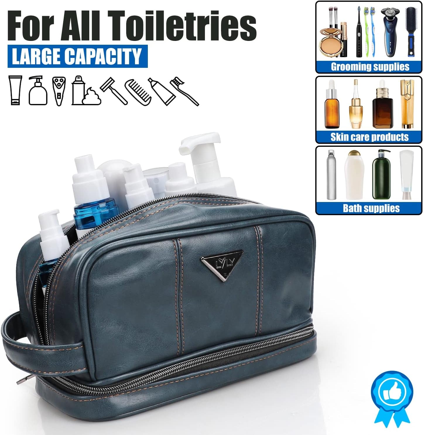 Men'S Toiletry Bag, Travel Toiletry Bag for Men, Large Leather Dopp Kit for Men, Shaving Bag for Travel Accessories, Largemens Toiletries Bathroom Organizer, Shaving Kit, Dopp Kit(Blue)