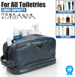 Men'S Toiletry Bag, Travel Toiletry Bag for Men, Large Leather Dopp Kit for Men, Shaving Bag for Travel Accessories, Largemens Toiletries Bathroom Organizer, Shaving Kit, Dopp Kit(Blue)
