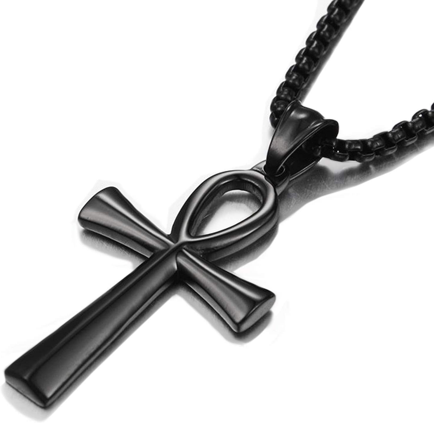 Men'S Cross Necklace 316L Stainless Steel Jesus Ankh Pendant Rolo Chain Jewelry