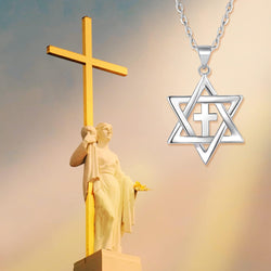Jewish Messianic Necklace for Women and Men, Silver / 18K Gold Plated Small Star of David and Cross Pendant Jewelry, Chain Length 18" with Extension Chain 2"